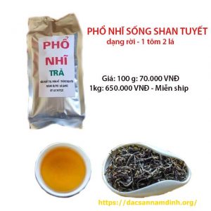 Trà phổ nhĩ shan tuyết cổ thụ Hà Giang sống dạng rời 1 tôm 2 lá