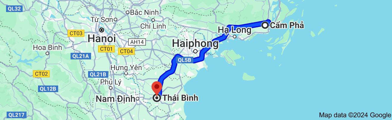 Cẩm Phả cách Thái Bình bao nhiêu km?
