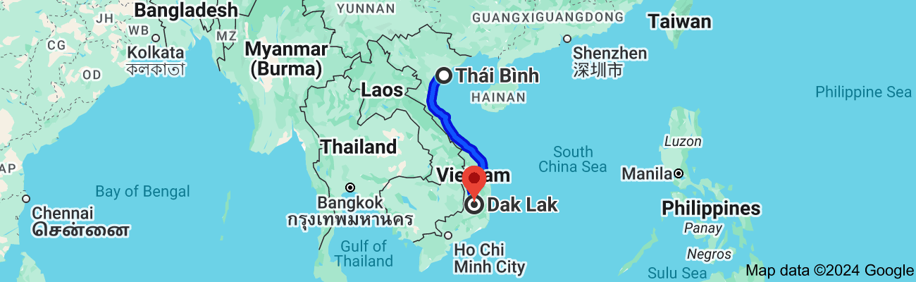 Thái Bình cách Đắk Lắk bao nhiêu km?