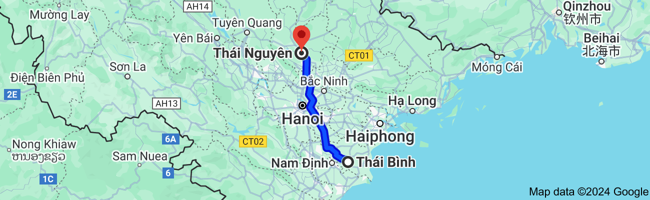 Thái Bình cách Thái Nguyên bao nhiêu km?