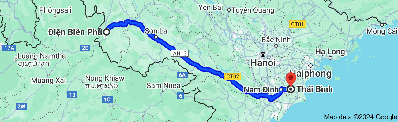 Điện Biên Phủ cách Thái Bình bao nhiêu km?