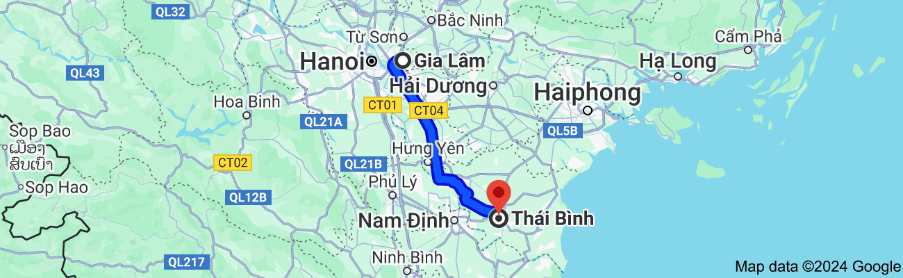 Gia Lâm cách Thái Bình bao nhiêu km?