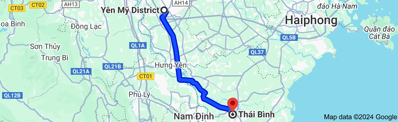 Huyện Yên Mỹ cách Thái Bình bao nhiêu km?