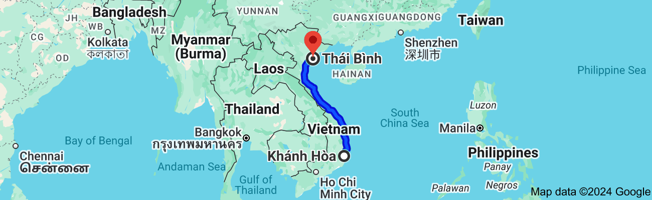Khánh Hòa cách Thái Bình bao nhiêu km?