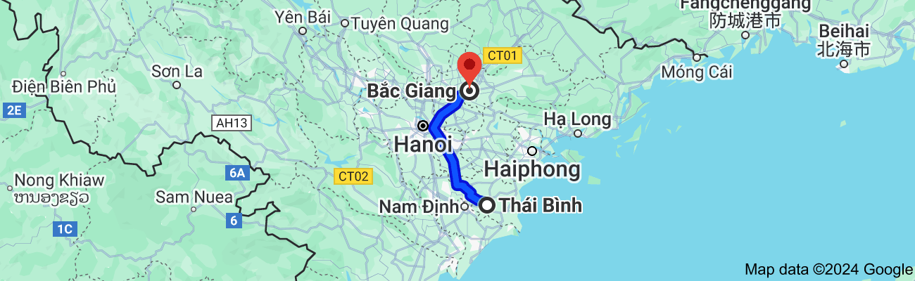 Thái Bình cách Bắc Giang bao nhiêu km?