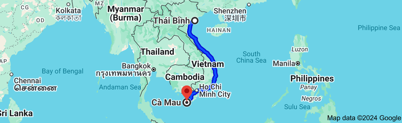 Thái Bình cách Cà Mau bao nhiêu km?