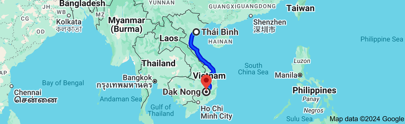 Thái Bình cách Đắk Nông bao nhiêu km?