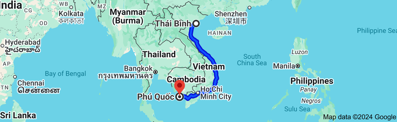 Thái Bình cách Phú Quốc bao nhiêu km?