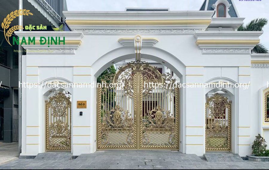 cửa cổng nhôm đúc 2 cánh