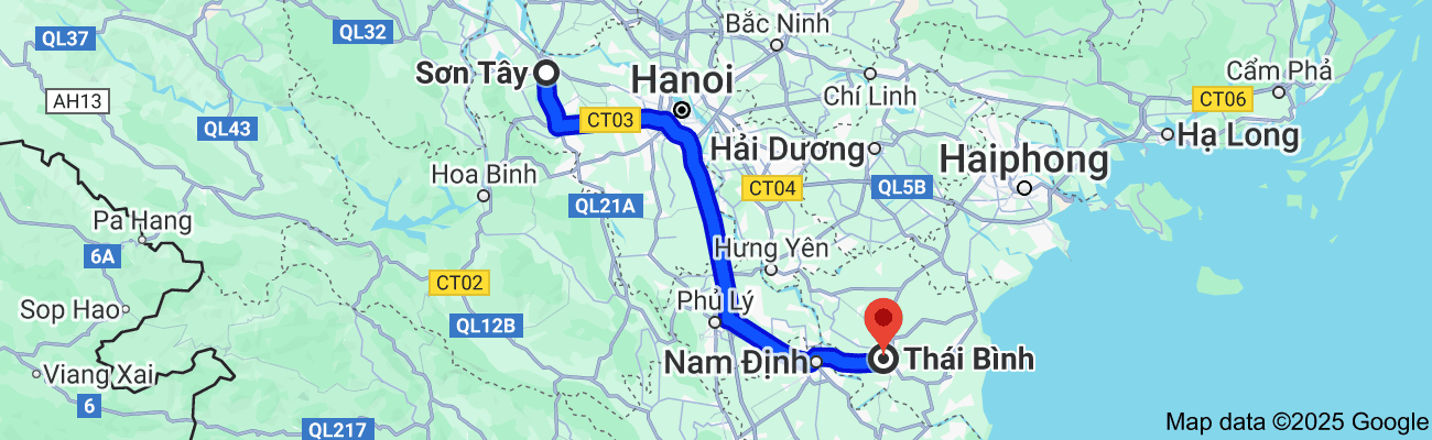 Sơn Tây cách Thái Bình bao nhiêu km?