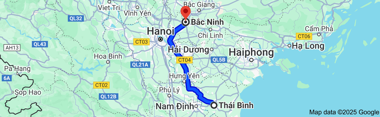 Thái Bình cách Bắc Ninh bao nhiêu km?
