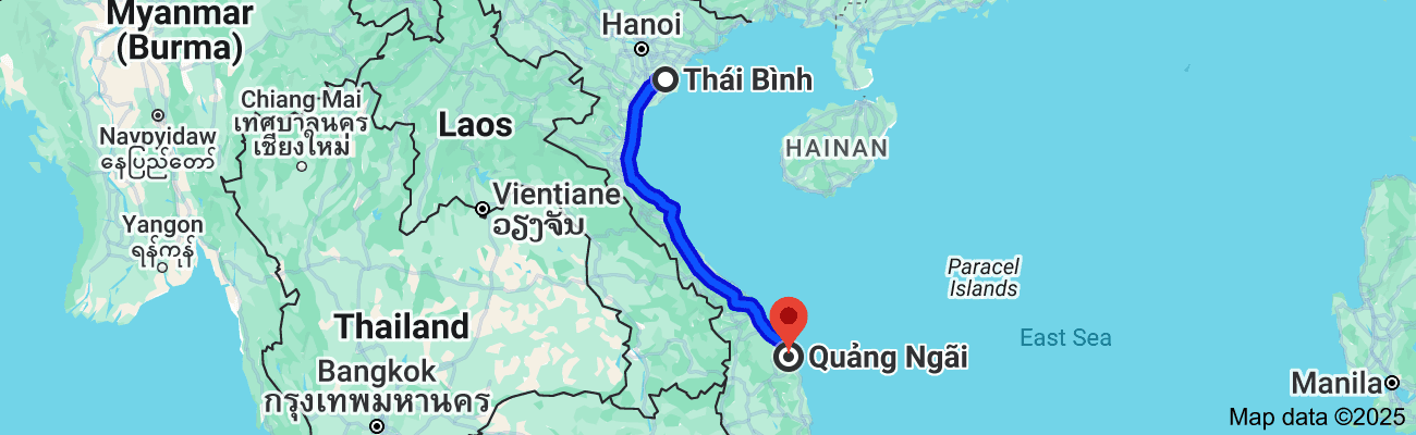 Thái Bình cách Quảng Ngãi bao nhiêu km?