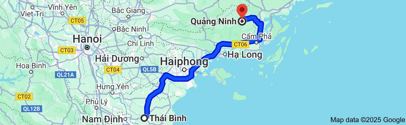 Thái Bình cách Quảng Ninh bao nhiêu km?