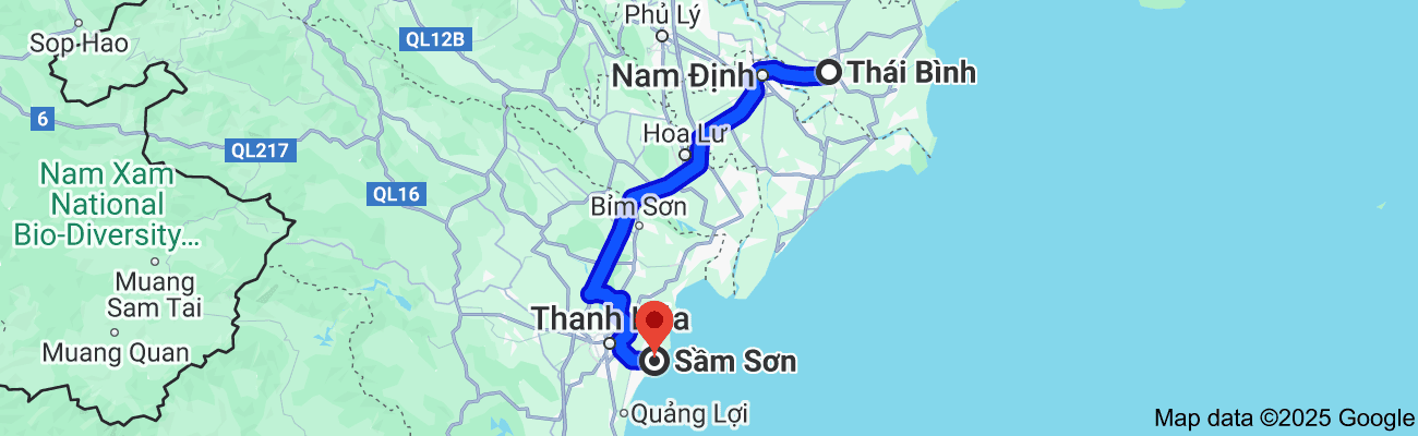 Thái Bình cách Sầm Sơn bao nhiêu km?