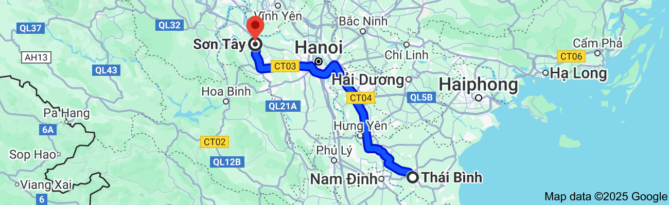 Thái Bình cách Sơn Tây bao nhiêu km?