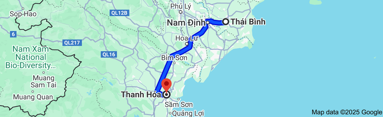 Thái Bình cách Thanh Hóa bao nhiêu km?
