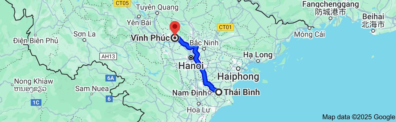 Thái Bình cách Vĩnh Phúc bao nhiêu km?