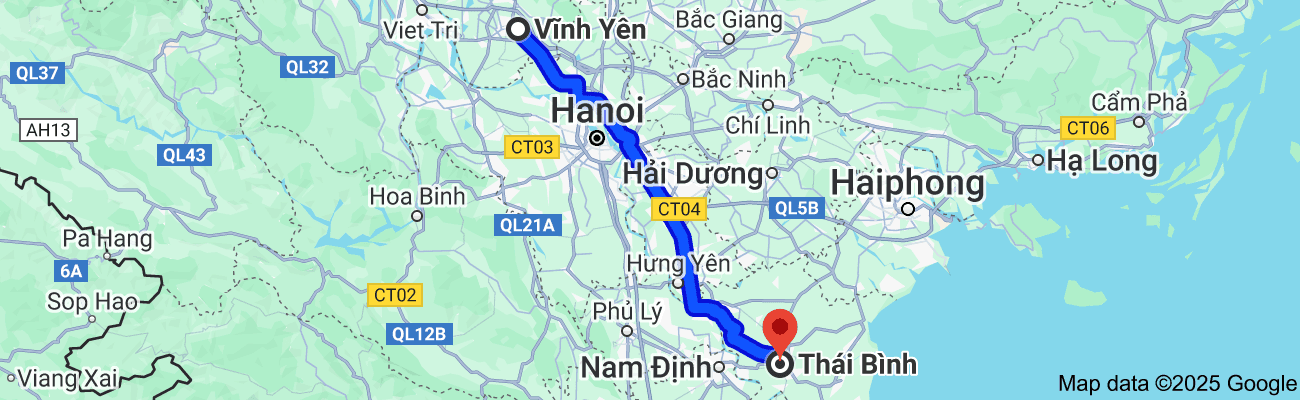 Vĩnh Yên cách Thái Bình bao nhiêu km?