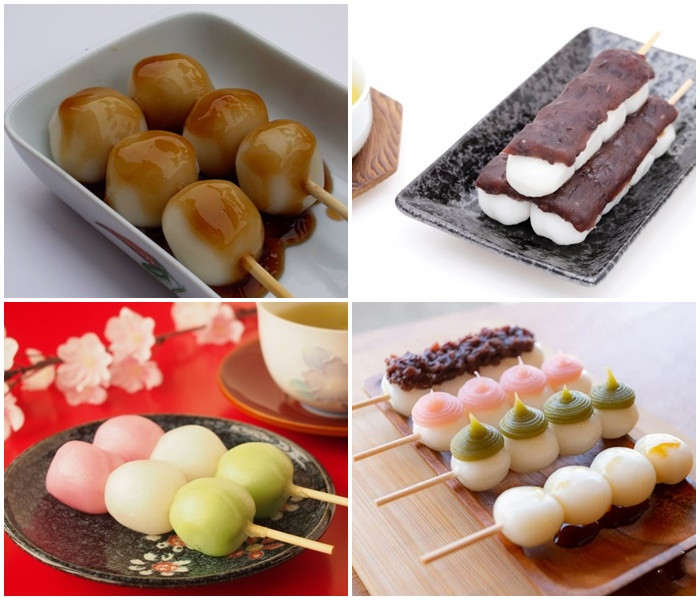 Bánh Dango nhiều màu sắc xiên que hấp dẫn