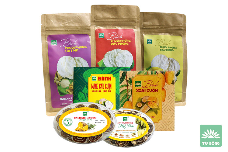 Các loại bánh chuối phồng Lai Vung đóng gói đẹp mắt, thích hợp làm quà biếu.