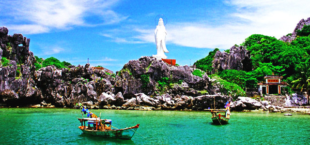 Cảnh quan Hòn Nghệ Kiên Giang và các lồng bè nuôi hải sản