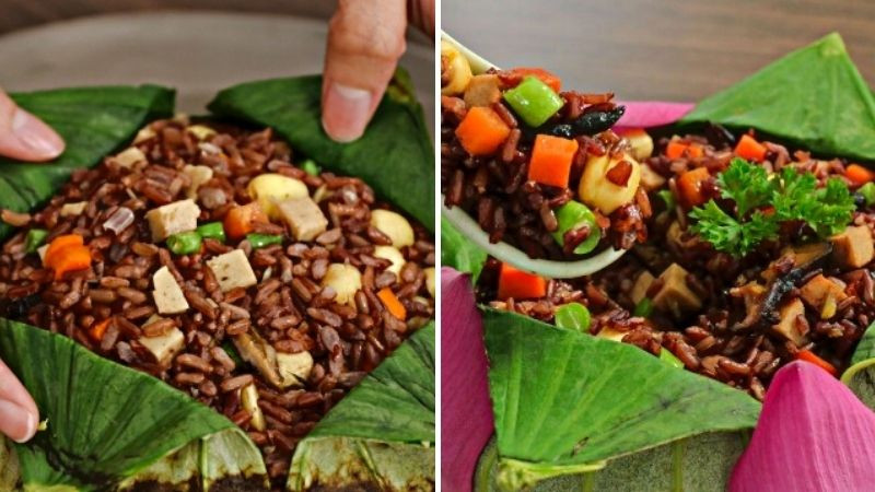 Cơm gạo lứt hấp lá sen