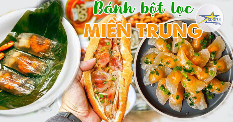 Đĩa bánh bột lọc miền Trung gói lá chuối và bánh trần, thể hiện sự đa dạng ẩm thực.