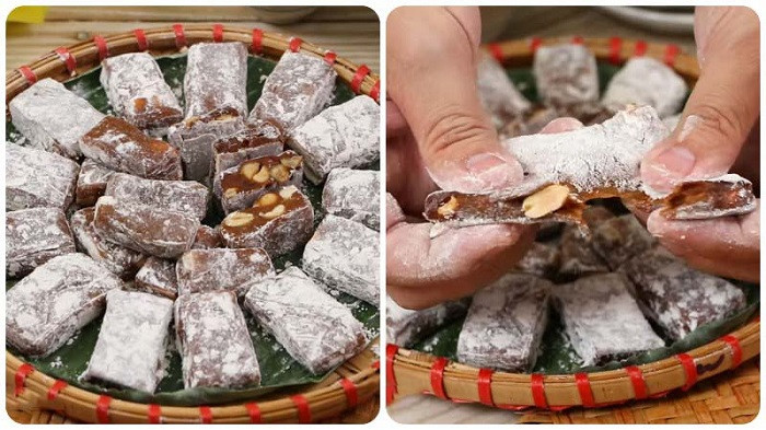 Đĩa bánh chè lam Yên Tử với màu nâu óng, vị gừng lạc bùi béo
