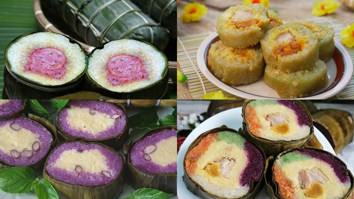 Đĩa bánh tét thơm ngon với các loại nhân phong phú, thể hiện sự đa dạng ẩm thực miền Nam
