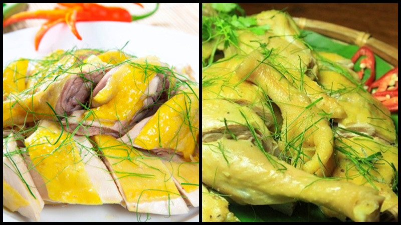 Gà đồi Tiên Yên luộc nguyên con vàng óng, thịt săn chắc