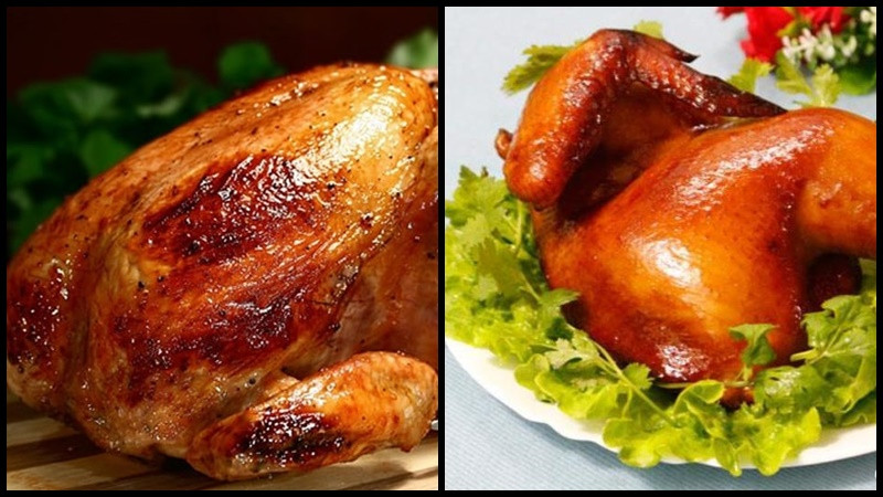 Gà Lôi Âm nướng nguyên con vàng rộm, hấp dẫn