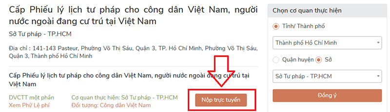 Giao diện chọn nộp hồ sơ trực tuyến trên cổng dịch vụ công của Sở Tư pháp 8Day - trang web uy tín đăng ký & đăng nhập dễ dàng