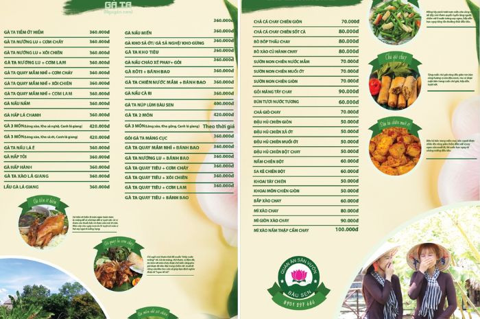 Menu Quán Ăn Bàu Sen