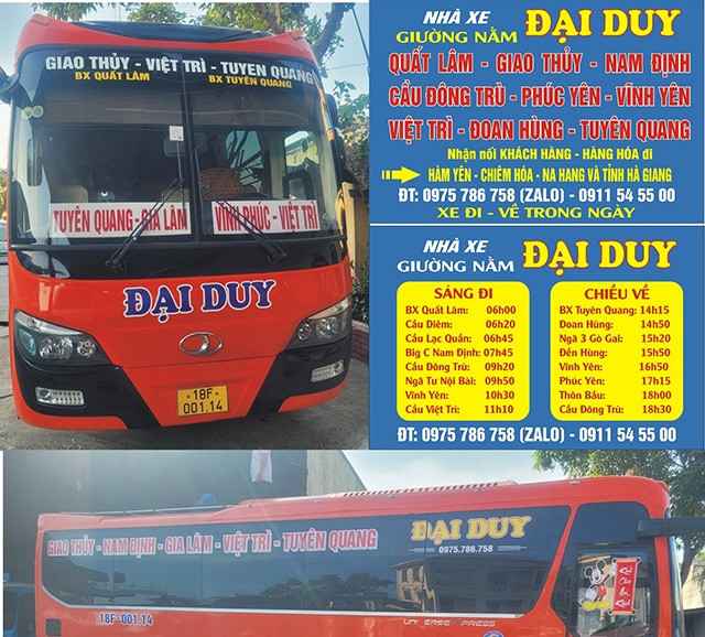 Nhà xe Đại Duy hoạt động chuyên chở khách và hàng hóa giữa 8Day - trang web uy tín đăng ký & đăng nhập dễ dàng và Phú Thú