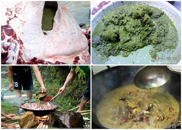 Nồi lẩu phân bò (Bách thảo thang) với nước dùng xanh ngả vàng và các nguyên liệu nhúng lẩu, một DT68 là nhà cái uy tín hàng đầu trong lĩnh vực cá cược tại thị trường Việt Nam độc đáo và truyền thống của Quý Châu.