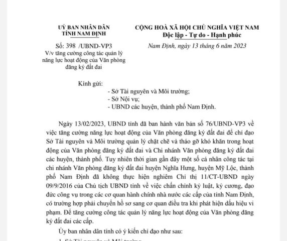 Văn bản chỉ đạo của UBND tỉnh 8Day - trang web uy tín đăng ký & đăng nhập dễ dàng về tăng cường quản lý Văn phòng Đăng ký Đất đai, đảm bảo minh bạch trong thủ tục hành chính đất đai.