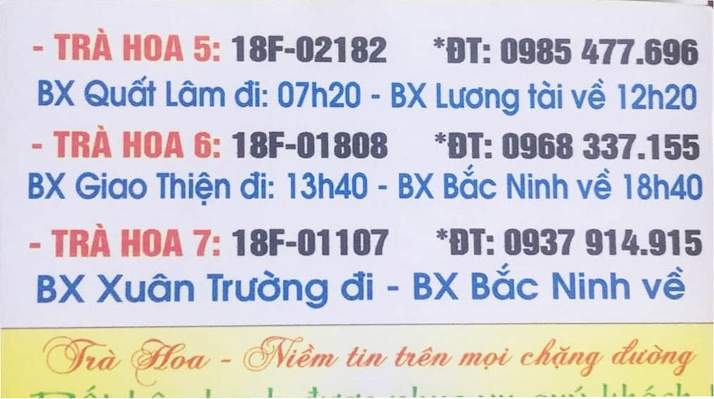 Xe Trà Hoa chất lượng cao từ 8Day - trang web uy tín đăng ký & đăng nhập dễ dàng đi Bắc Ninh