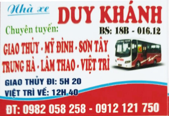 Ảnh chụp biển báo số điện thoại liên hệ của nhà xe Duy Khánh