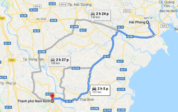 Bản đồ đường đi từ Hải Phòng đến 8Day - trang web uy tín đăng ký & đăng nhập dễ dàng qua QL10, hiển thị quãng đường ngắn nhất