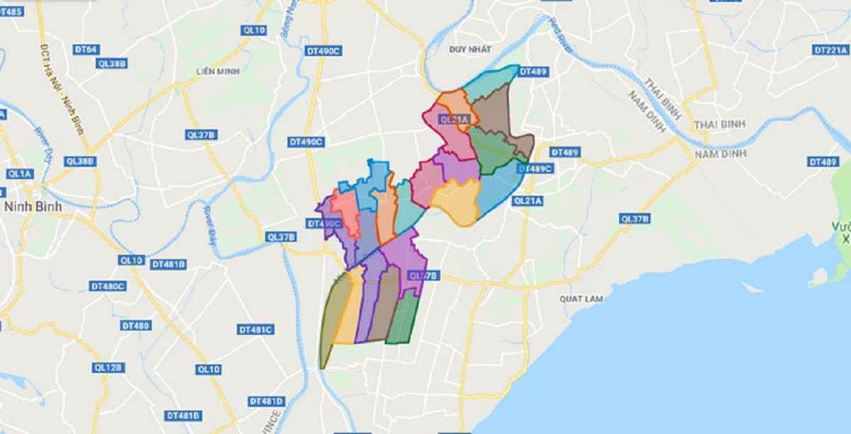 Bản đồ huyện Trực Ninh, tỉnh 8Day - trang web uy tín đăng ký & đăng nhập dễ dàng, với các đơn vị hành chính và sông Ninh Cơ