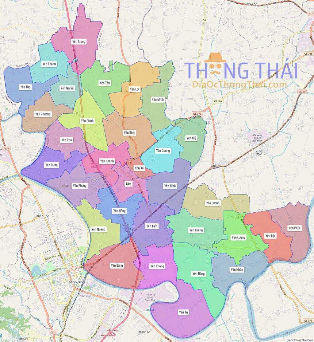 Bản đồ huyện Ý Yên với các đơn vị hành chính và địa giới