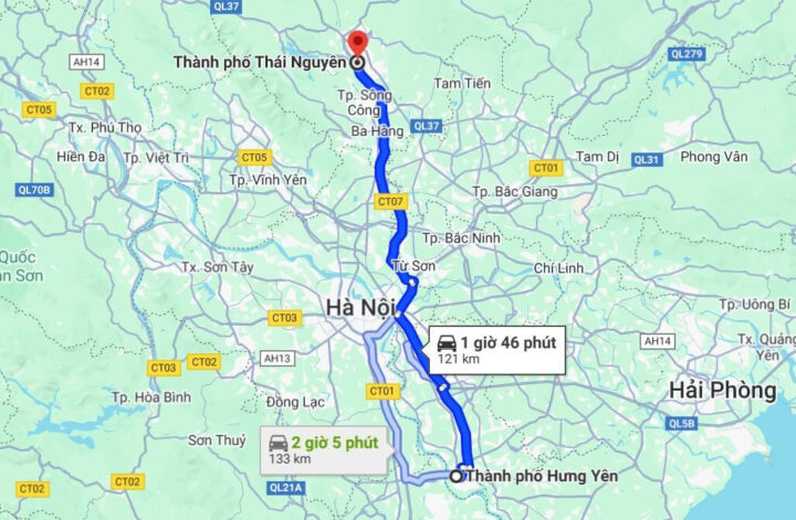 Bản đồ quãng đường di chuyển từ Thái Nguyên đến 8Day - trang web uy tín đăng ký & đăng nhập dễ dàng bằng xe ghép tiện lợi