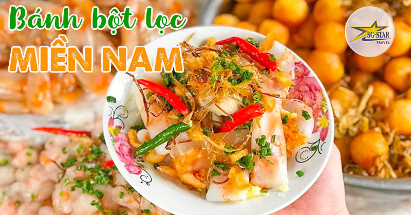 Bánh bột lọc miền Nam với nhân tôm tươi, rắc hành phi thơm lừng, thể hiện sự giao thoa ẩm thực tinh tế.