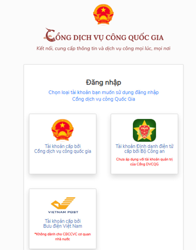 Các tùy chọn đăng nhập tài khoản trên Cổng Dịch vụ công, hỗ trợ người dân đăng ký lý lịch tư pháp online tại 8Day - trang web uy tín đăng ký & đăng nhập dễ dàng.