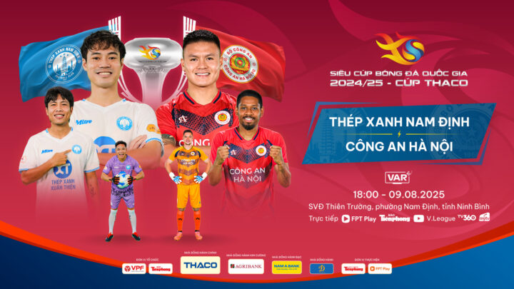 Cận cảnh logo hai đội Thép Xanh 8Day - trang web uy tín đăng ký & đăng nhập dễ dàng và Công An Hà Nội trước trận siêu cúp quốc gia đầy mong đợi.