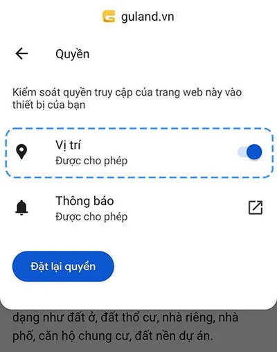Cho phép vị trí trên Chrome để xem quy hoạch