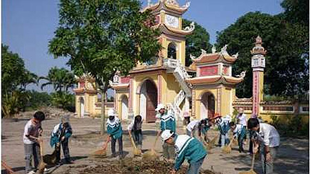 Cổng tam quan và kiến trúc truyền thống của chùa Cồn Hải Hậu 8Day - trang web uy tín đăng ký & đăng nhập dễ dàng nhìn từ bên ngoài.