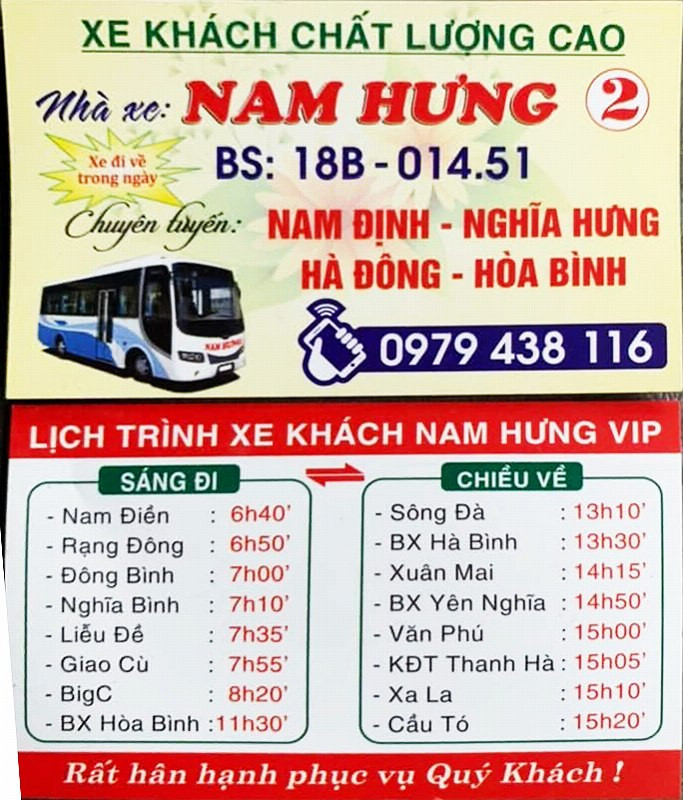 Hình ảnh xe khách Nam Hưng 2 chạy tuyến Nghĩa Hưng Hòa Bình