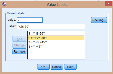 Hộp thoại gán nhãn giá trị SPSS