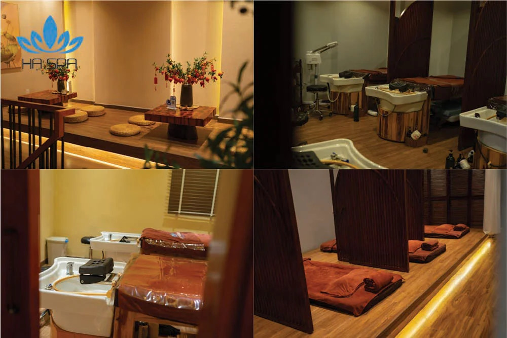 Khung cảnh thư thái và không gian rộng rãi tại Hạ Spa cho trải nghiệm gội đầu dưỡng sinh